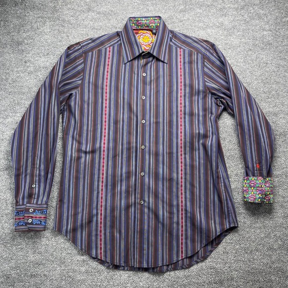 Robert Graham Other - Robert Graham Mens Small Striped Button Down Shirt Embroidered Flip Cuff